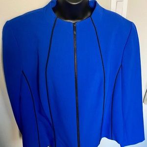 Kasper cobalt blue with black piping.